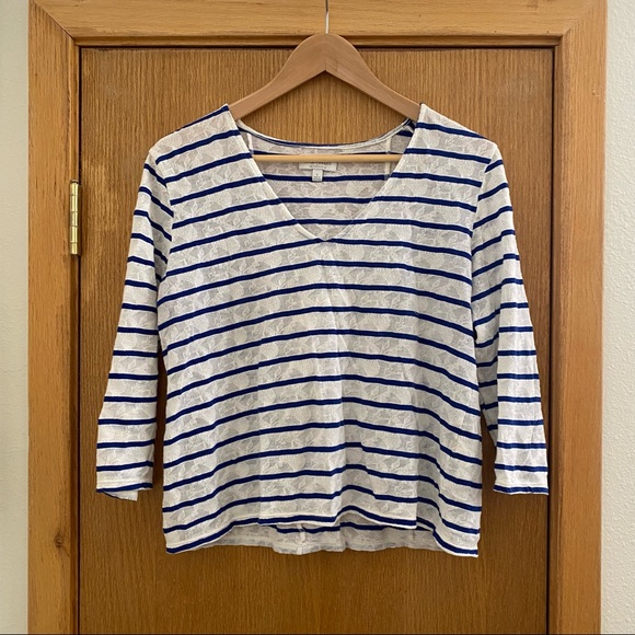 Lucky Brand Tops - LUCKY BRAND • Semi Sheer Lace Look Striped Top - Size L